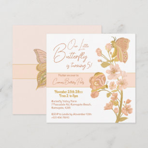 Invitation Papillon Boho Rose jolie fête d'anniversaire enfan