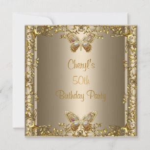 Invitation Papillon Bronze Or Élégant 50e Anniversaire