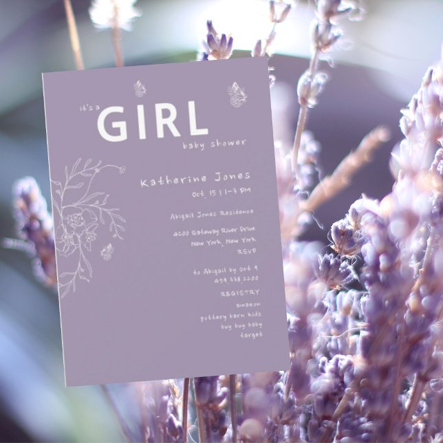 Invitation Papillon C'est un Baby shower de fille lavande (Créateur téléchargé)