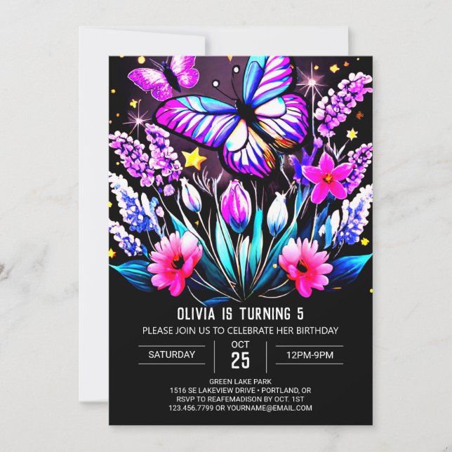 Invitation Papillon charmant violet modifiable Anniversaire (Devant)