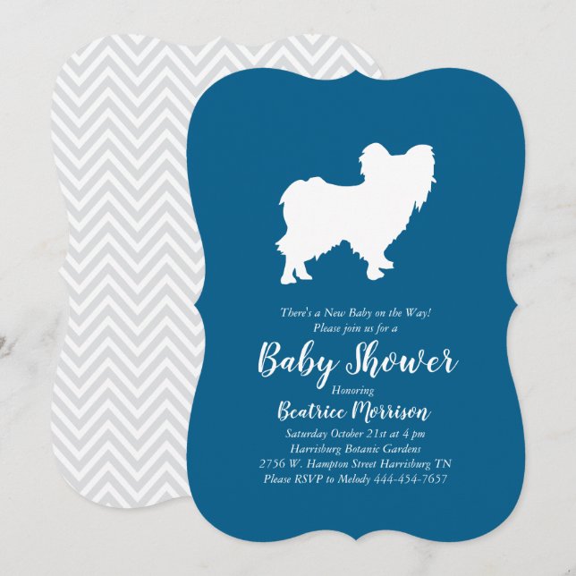 Invitation Papillon Chien Baby shower Blue Boy (Devant / Derrière)