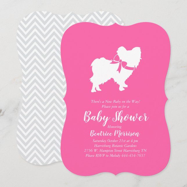 Invitation Papillon Chien Baby shower fille rose (Devant / Derrière)
