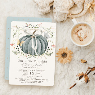 Invitation Papillon Citrouille Bleue & Fête d'Anniversaire Fl