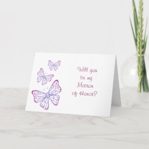 Invitation Papillon Classe Rose Mauve Violet Demoiselle d'Hon