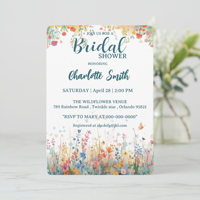 Invitation papillon coloré Aquarelle Fleurs sauvages Personne (Debout devant)