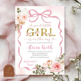Invitation Papillon Coquette Arc-en-ciel Rose Fillette Bébé