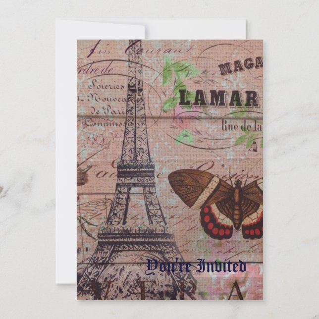 Invitation papillon d'abeilles français de la Tour Eiffel (Devant)