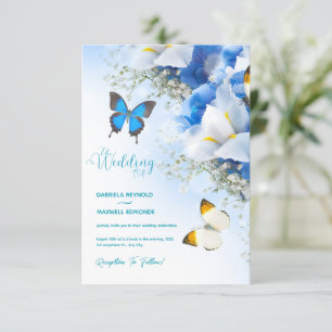 Invitation Papillon d'automne Nature Blue Hydrangea Mariage
