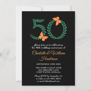 Invitation Papillon de 50e anniversaire de mariage de diamant