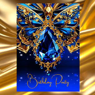 Invitation Papillon de bijou d'anniversaire exotique bleu cob