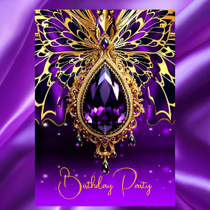 Invitation Papillon de bijou exotique de couleur or violet po