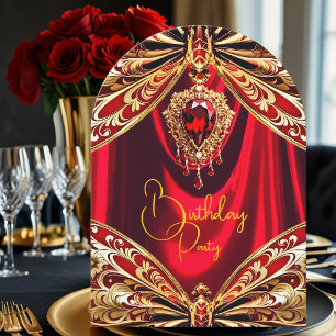 Invitation Papillon de bijou rouge or exotique d'anniversaire