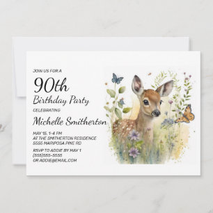 Invitation Papillon de cerf bébé Feuillage Floral 90e Anniver