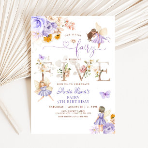 Invitation Papillon de Fée Violette Magique Florale 5ème Anni