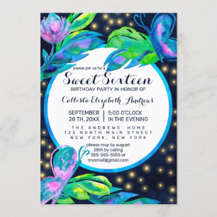 Invitation Papillon de la marine Fleurs Feuilles Aquarelle Do
