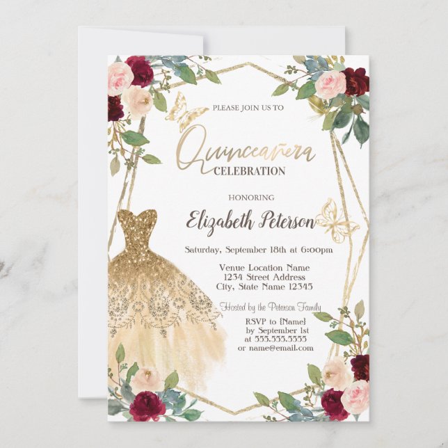 Invitation Papillon de la robe de Parties scintillant Rose de (Devant)