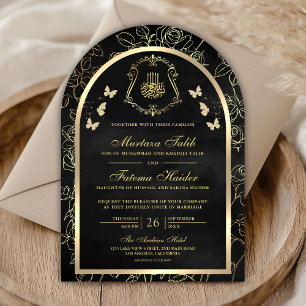 Invitation Papillon de l'Arche de Mariage Musulman en Or Noir