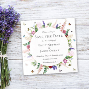 Invitation Papillon décontracté rose violet floral Enregistre