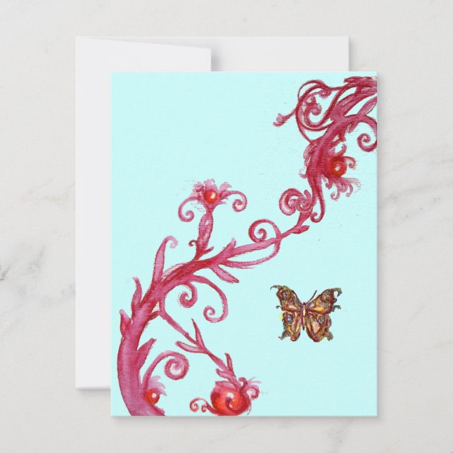 Invitation PAPILLON D'OR , bleu rouge vif (Devant)