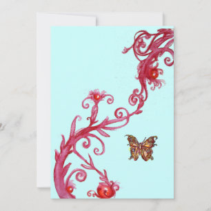 Invitation PAPILLON D'OR , bleu rouge vif