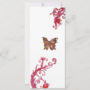 Invitation PAPILLON D'OR , brillantes fioritures rouges et bl