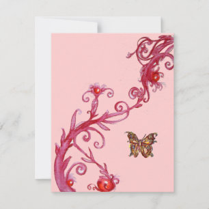 Invitation PAPILLON D'OR , rose rouge vif