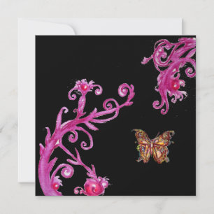 Invitation PAPILLON D'OR , rose vif noir blanc
