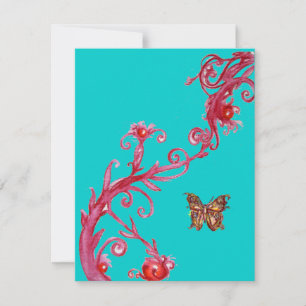 Invitation PAPILLON D'OR , rouge bleu vif