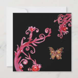 Invitation PAPILLON D'OR ROUGE DANS UNE ROBE NOIRE, Élégante 