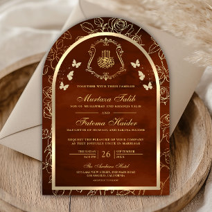 Invitation Papillon doré Arc Orange Brûlé Mariage Musulman