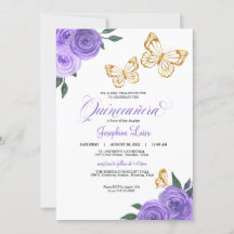 Papillon doré violet Rose Quinceañera Anniversaire