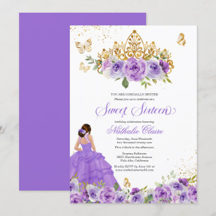 Invitation Papillon doux 16 + Purple Aquarelle Fleurs Inv
