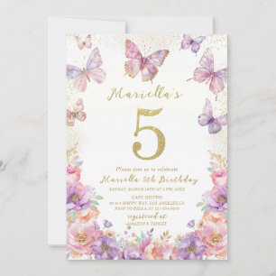 Invitation Papillon élégant aquarelle pour un 5ème anniversai