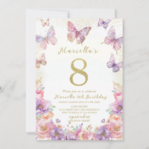 Invitation Papillon élégant aquarelle pour un 8e anniversaire