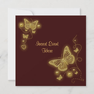 Invitation Papillon élégant or brun