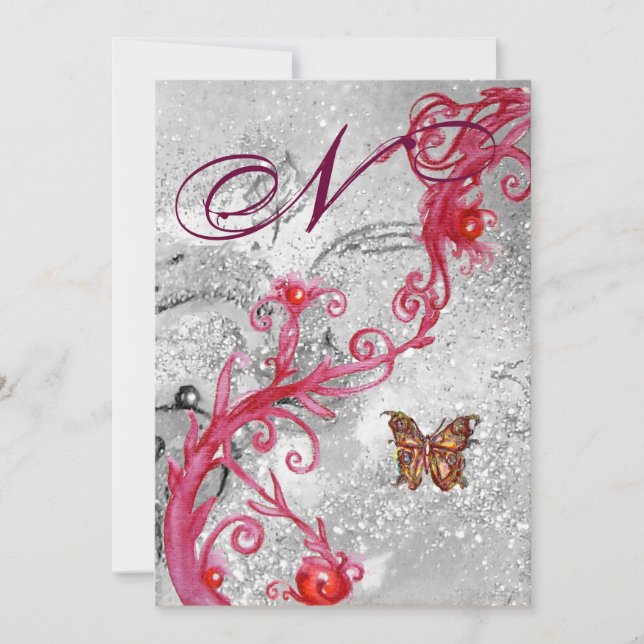 Invitation PAPILLON EN PAILLETTES 2 Monogramme élégant de mar (Devant)