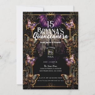 Invitation Papillon et Chauve-Souris en Or de Conte de Fées G