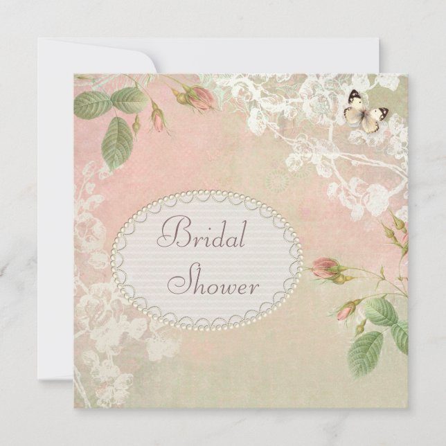 Invitation Papillon et fleurs Fête de l'mariée chic Shabby (Devant)