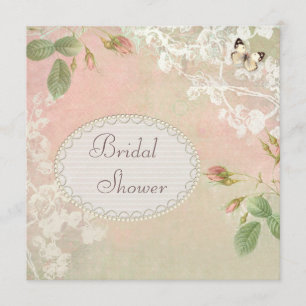Invitation Papillon et fleurs Fête de l'mariée chic Shabby