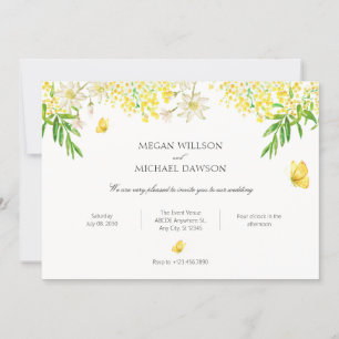 Invitation Papillon fleuri jaune plante mariage