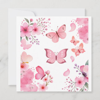 Invitation Papillon floral de jardin à l'aquarelle rose