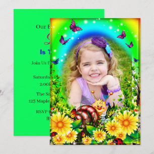 Invitation Papillon Floral Jaune Et Photo D'Escargot Annivers