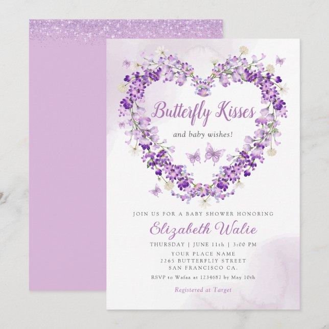 Invitation Papillon floral moderne embrasse Baby shower fille (Devant / Derrière)