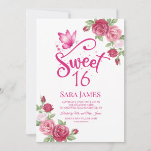 Invitation Papillon Floral pour les 16 ans