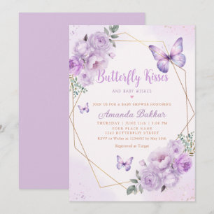 Invitation Papillon floral pourpre Baisers Baby shower fille
