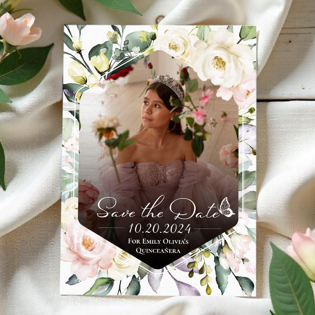 Invitation Papillon Floral Quinceanera Photo Enregistrer La D (Créateur téléchargé)