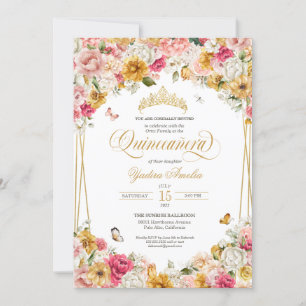 Invitation Papillon floral rose pâle Quinceanera