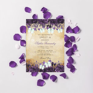 Invitation Papillon floral vintage pourpre doux 16