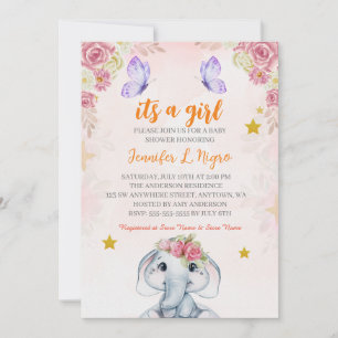 Invitation Papillon floral violet rose ET elophant