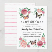 Papillon Florals rose bébé Baby shower fille